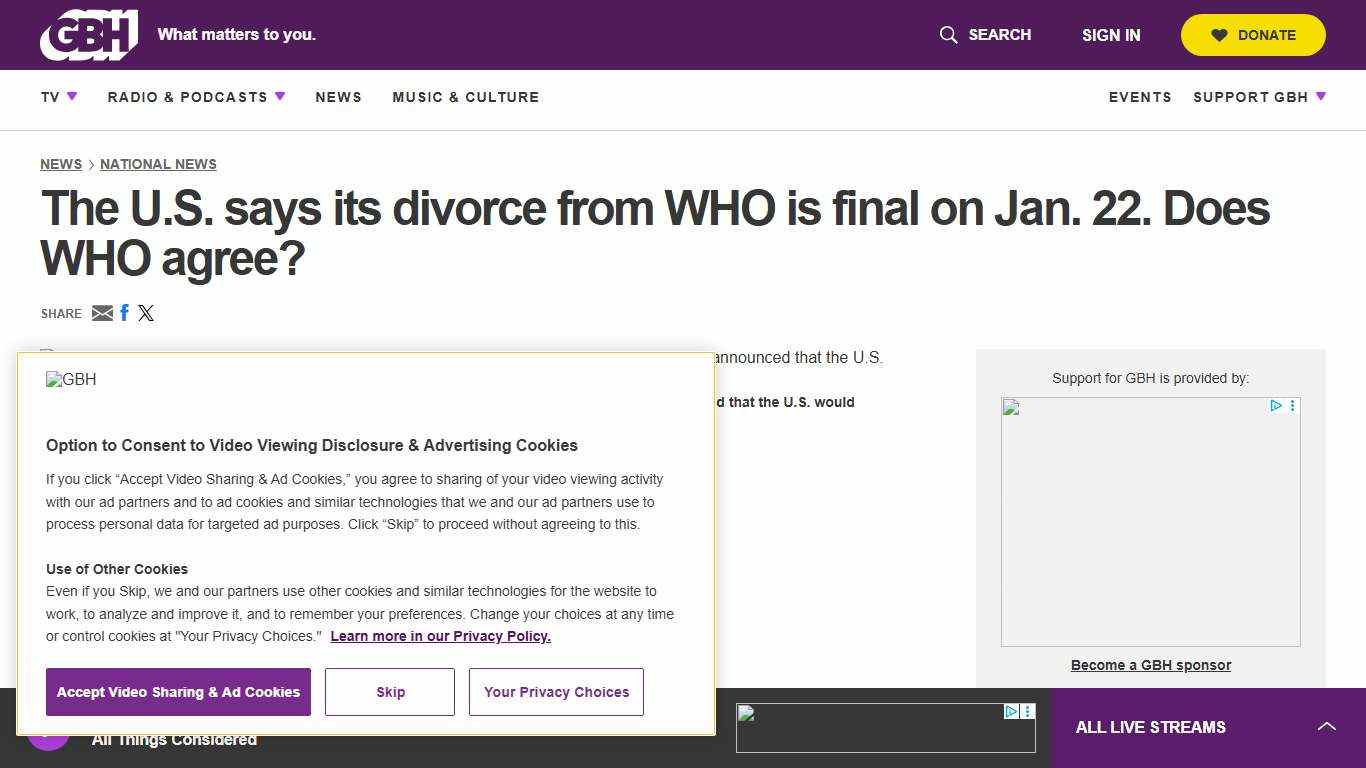 The U.S. says its divorce from WHO is final on Jan. 22. Does WHO agree? GBH